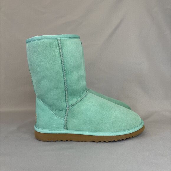 Womens UGG Australia Boots Classic Short Aqua Suede Wool Light Green Blue Sz 6 - Picture 9 of 16
